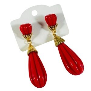 Retro style faux Bakelite drop earrings in rich cherry red NWT